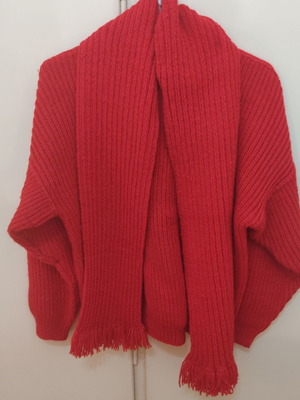 Χειροποίητο vintage γυναικείο πουλόβερ μέγεθος medium κόκκινο καινούργιο με κασκόλ