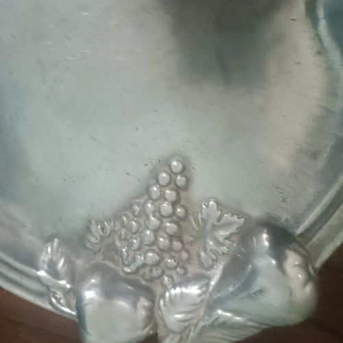 Decorative tin tray with vintage embossed grape design like new