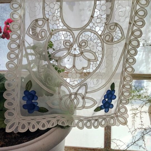Vintage set of 2 handmade organza table runners with embroidery