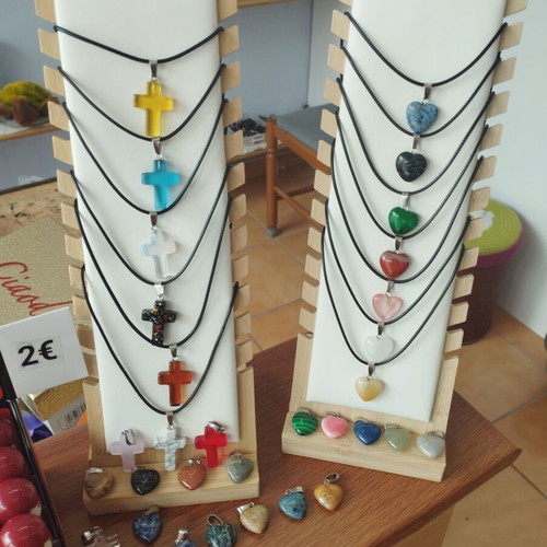 Cross necklace with semi-precious stones new set with cord