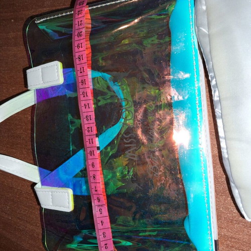 Transparent handbag with iridescent shades and removable inner pouch new