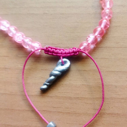 Necklace with handmade clay element and pink beads, new