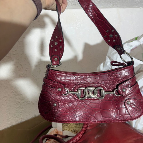 David Jones Collection shoulder bag, burgundy crocodile texture