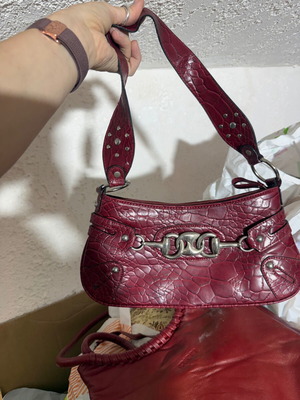 David Jones Collection shoulder bag, burgundy crocodile texture