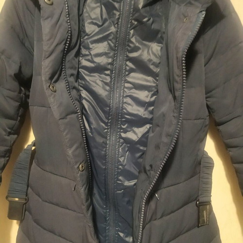 Women's waterproof jacket used blue small with hood and fur trim