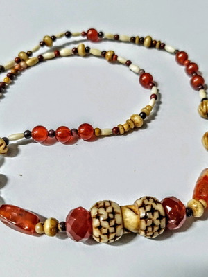 Ethnic style necklace new with carnelian and ivory beads 72-76 cm