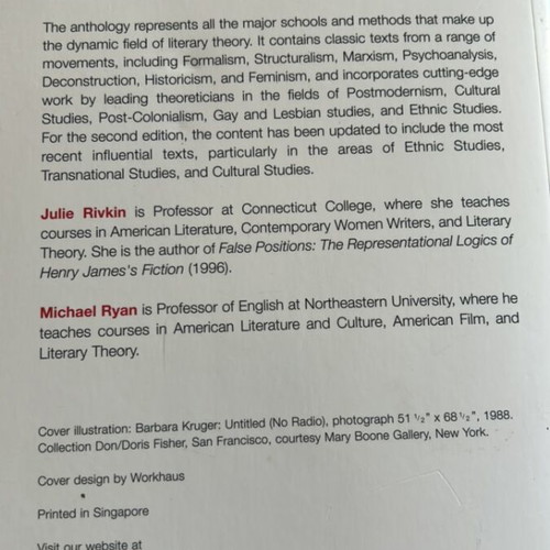 Literary Theory Second Edition by Julie Rivkin and Michael Ryan new