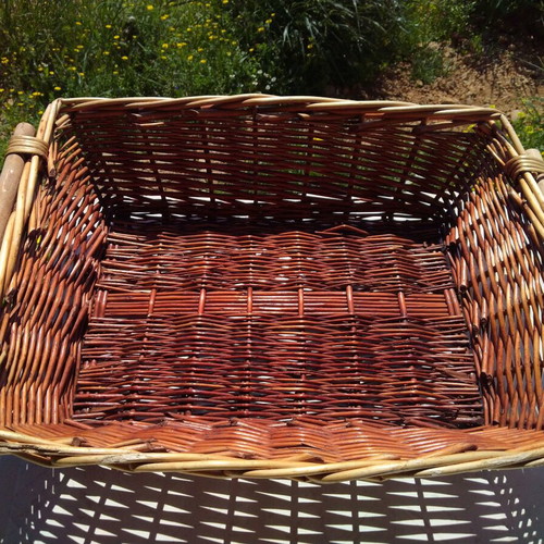 Wicker basket used for clothing display