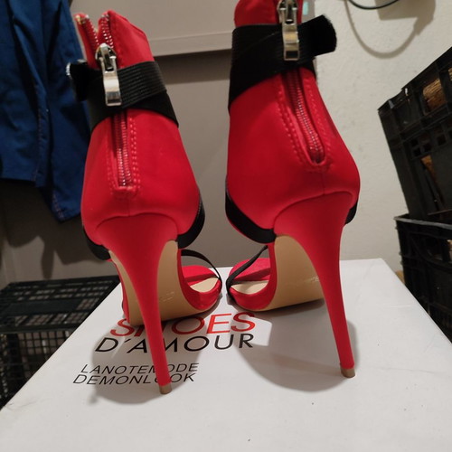 Red sandals new with black laces size 39