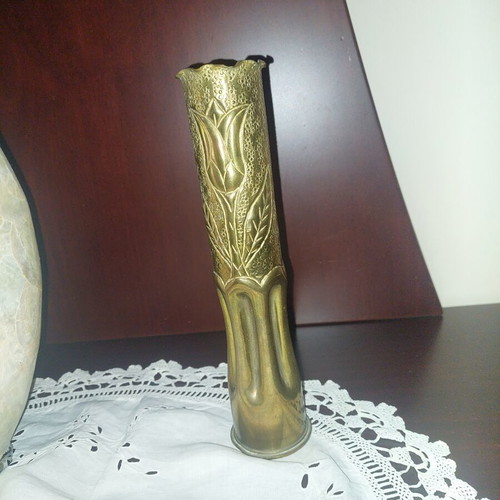 Antique Vase 1942 Handcrafted Brass Shell Used