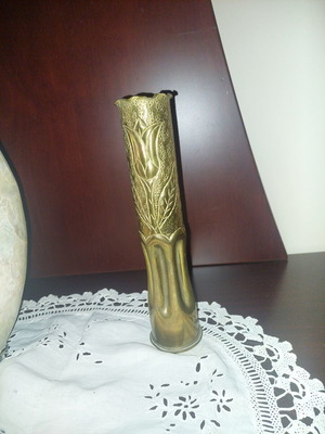 Antique Vase 1942 Handcrafted Brass Shell Used