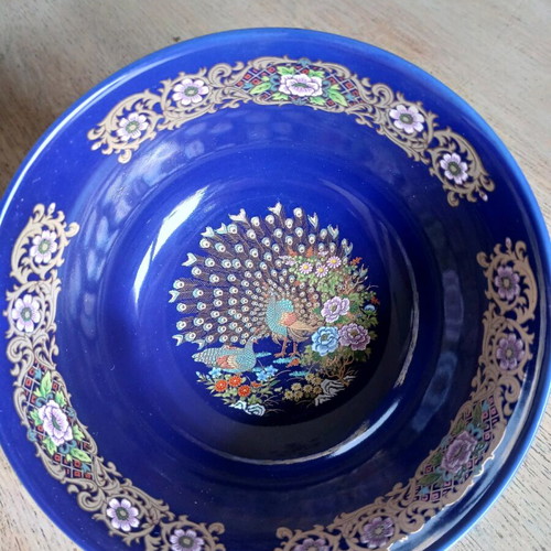 Moroccan cobalt gold bowl new with peacock design 12.5 cm diameter