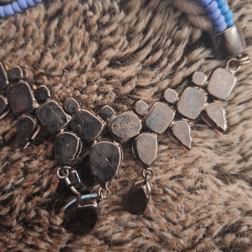 Handmade 210KD necklace new, beige and blue