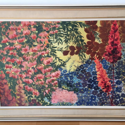 Oil painting Flowers used by Spyros Koukoulomatis (1917-1995)