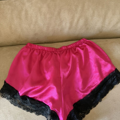 Lingerie bottom, pink satin with black lace