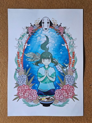 Spirited Away Chihiro Thematic large handmade poster made to order