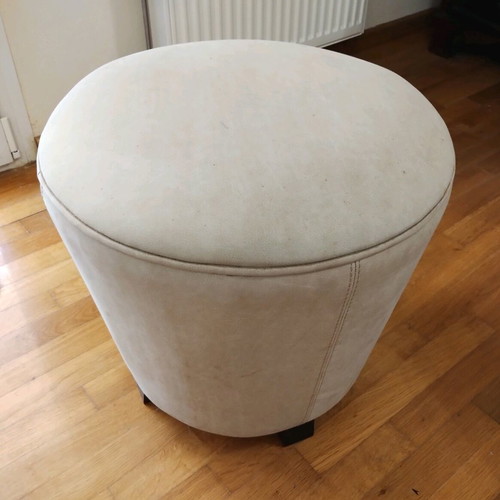 Leather Barrel Stool ecru, like new, Greek made