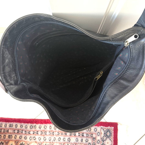 Women's vintage leather shoulder bag used, blue black
