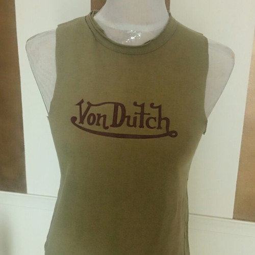 Von Dutch tank top vintage Y2K rare, like new, khaki with split-back hem