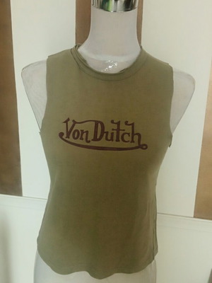 Von Dutch tank top vintage Y2K rare, like new, khaki with split-back hem
