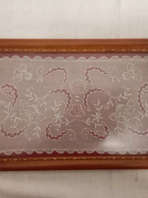 Serving tray like new with handmade embroidery, Greek traditional craft