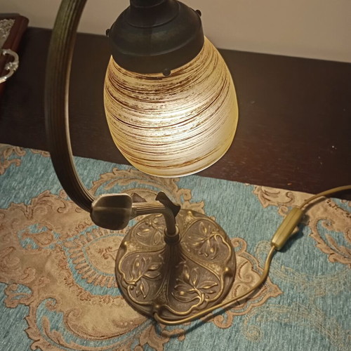 Vintage Art Nouveau table lamp brass with heavy blown glass like new