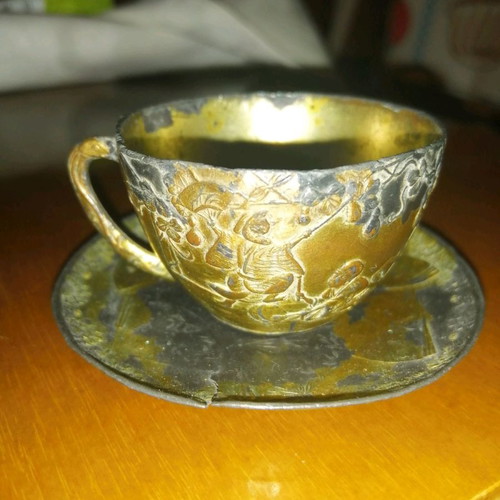Miniature Egyptian antique lead tea set from 19th century