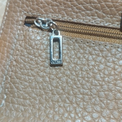 Guess trifold wallet like new, brown-tan pebbled faux leather