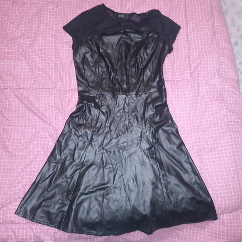 Leather dress short like new, black with transparent details