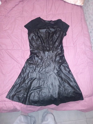 Leather dress short like new, black with transparent details