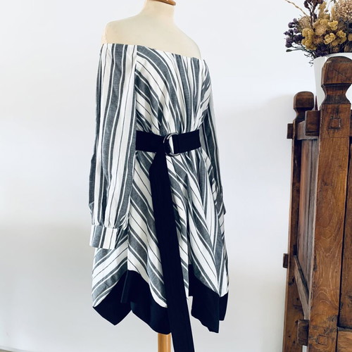 Stelios Koudounaris striped cotton dress new, size S, white and gray