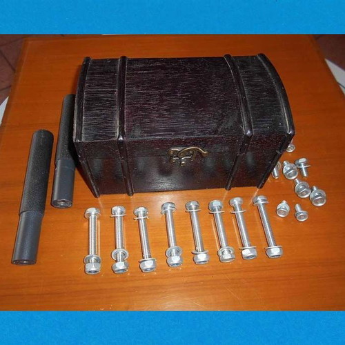 Box with various metal parts and 18 screws used