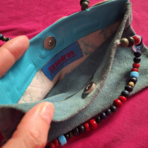 Leather women's handbag Skondras new with beads
