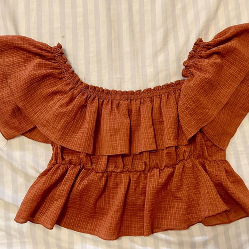 Zara Boho Crop Top with Ruffles and Front Tie, Size S, Like New, Orange