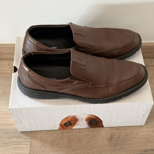 Hush Puppies men's brown leather slip-on dress shoes, size 45