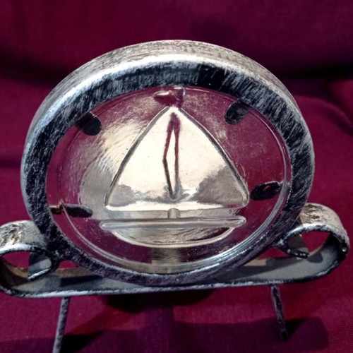 Metal tealight holder like new with glass sailboat decoration