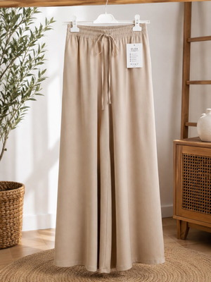 Μπεζ παντελόνα Elisa Immagine M/L με φαρδιά γραμμή