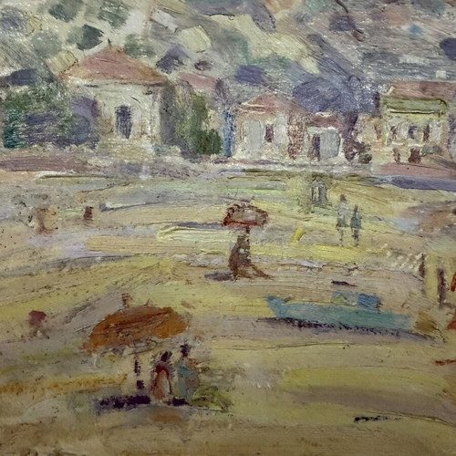 Ζωγραφικό έργο Ν. Κουκάκη μεταχειρισμένο, κορνιζαρισμένο, θέμα ακτή