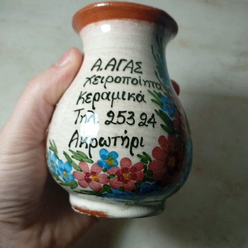 Ceramic vase used with hand-painted flowers handmade