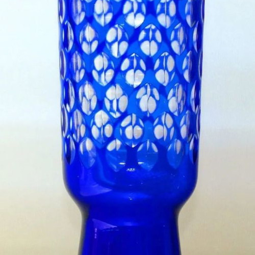 Cobalt blue vase used, VEB Derenburg Harz-Kristall, 31 cm