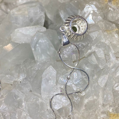 Silver pendant with natural intense green tourmaline and moissanite, new