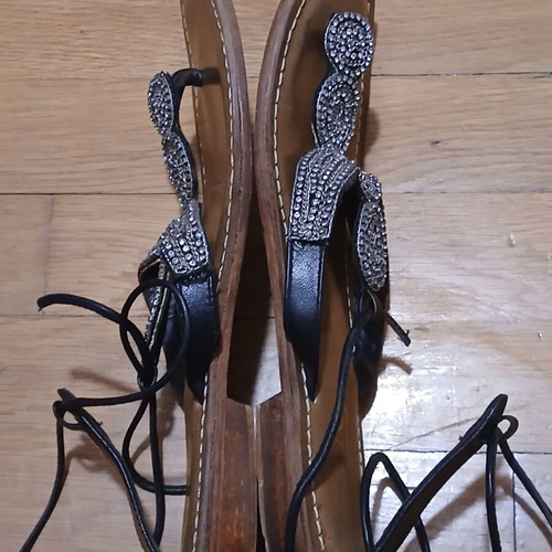Luella Leather Sandals used with rhinestones and wooden heel size 37
