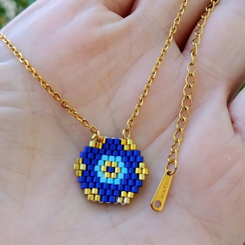 Handmade geometric evil eye necklace with Miyuki beads made to order