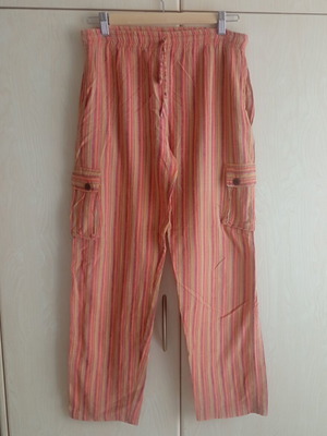 Y2K Boho hippie ριγέ καλοκαιρινό βαμβακερό παντελόνι cargo μεταχειρισμένο, μέγεθος M