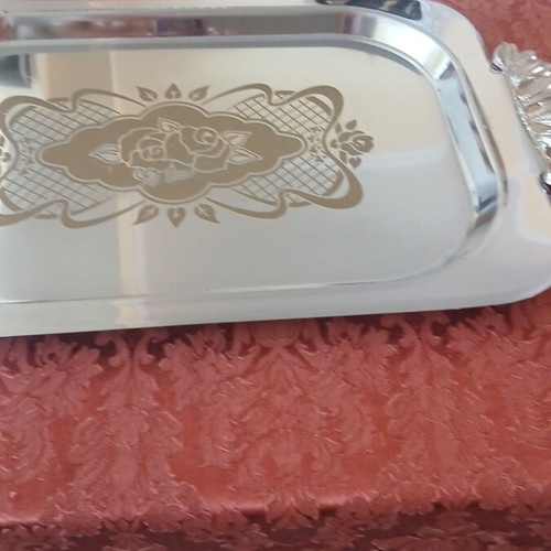 Stainless Steel Serving Trays like new, set of 2 with gold design