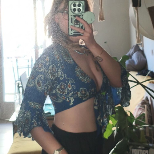 Boho crop top paisley print blue size M like new