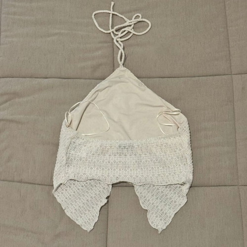 Bershka knitted beige crop top new with asymmetric hem and neck tie