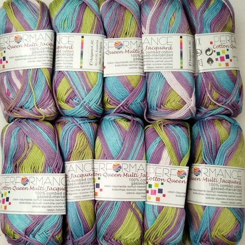 Cotton Queen Multicolor mercerized cotton yarn set, 10 pieces