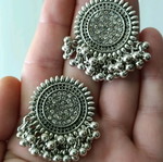 Mandala women's earrings new, oxidized silver finish, steel with moving beads