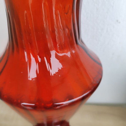 Vintage Large Glass Vase used, bright red, 40cm height
